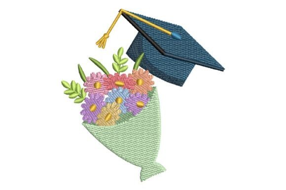 Flowers and Graduation Cap: Celebrating Milestones with Embroidered Elegance