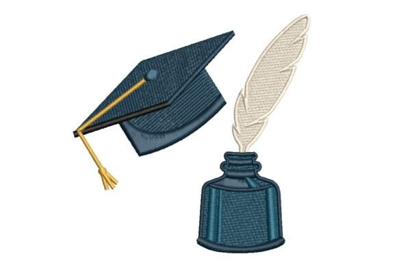 Graduation Hat with Ink and Quill: A Symbolic Choice for Academic Embroidery